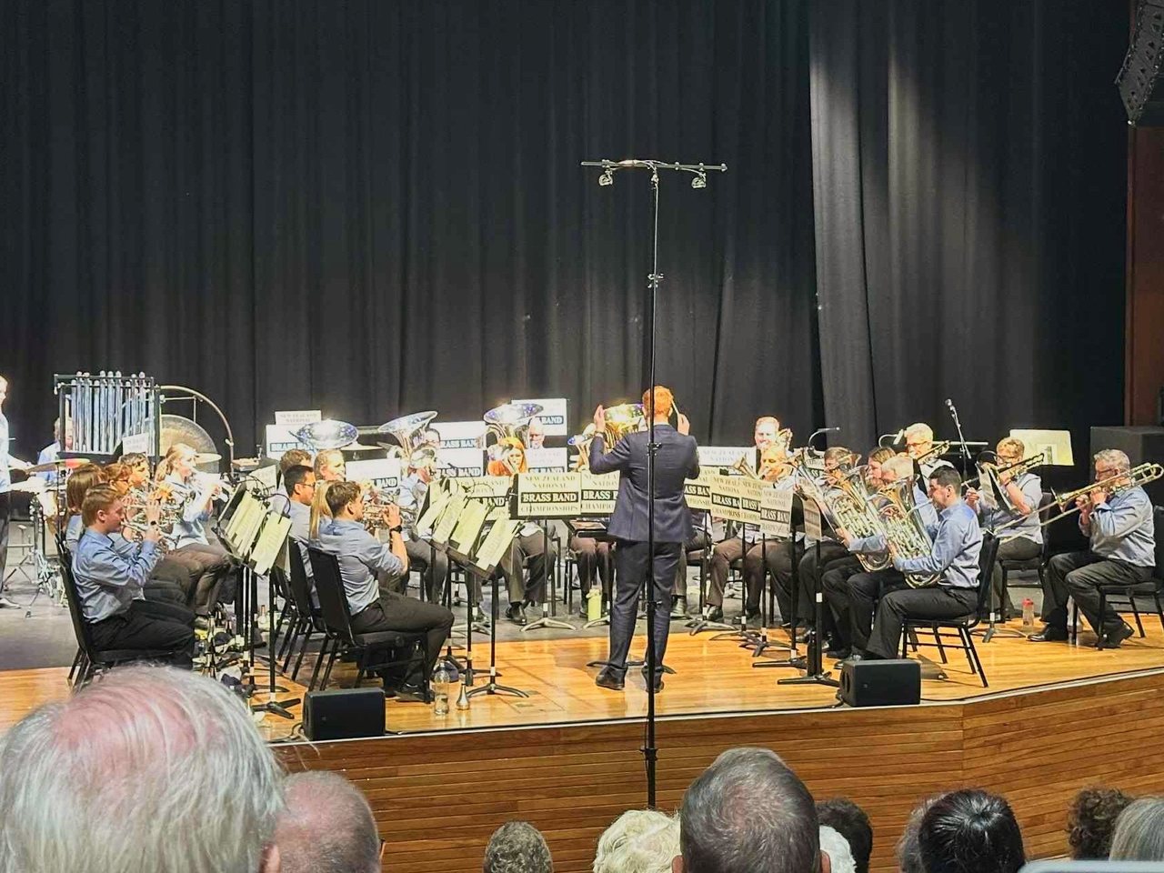 Rolleston Brass performing on stage at the New Zealand National Brass Band Championships